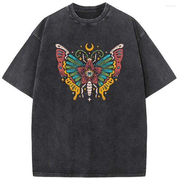 T-shirt da uomo Butterfly Moon T-shirt a maniche corte da donna 230g Maglietta sbiancata Camicia candeggina in cotone lavato allentato alla moda