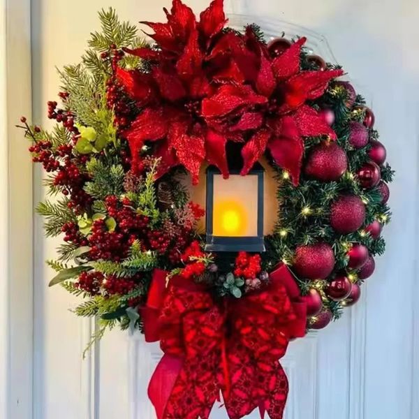 Noel dekorasyonları lamba yay topu büyük kırmızı çiçek navidad parti duvar kapısı pencere şömine merdiveni balkon bahçesi çelenk 231013