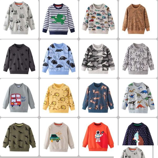 Camisetas 52 estilos primavera outono meninos crianças roupas 100% algodão manga longa fl carro dinossauro zebra impressão grossa camiseta menino causal legal coágulo dhrmr