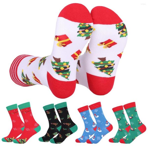 Мужские носки, 4 пары, забавные, с Рождеством для мужчин и женщин, красочные, новинка, милые, мягкие, дышащие, хлопковые, средней длины