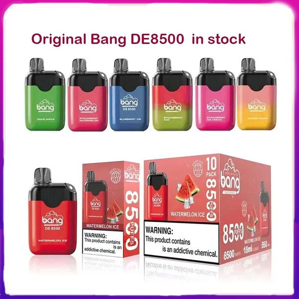 100% original Bang de8500 8500 puffs bobina de malha descartável E cigarro Vape Pen 18ml pré-cheio mini caixa Pods 550mAh bateria recarregável 0% 2% 3% 5% Pod Puffs Vape