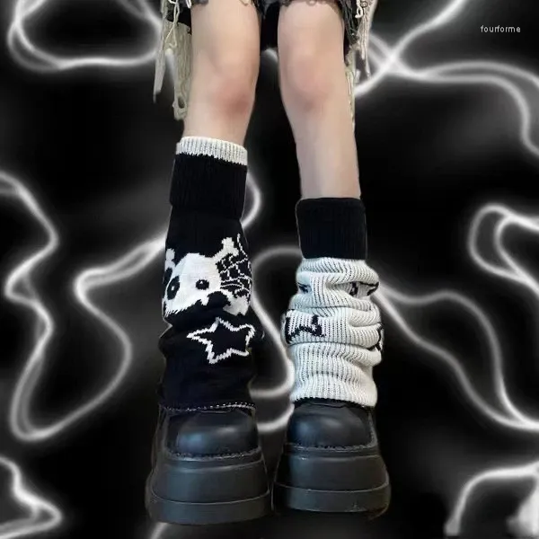 Mulheres meias harajuku y2k estrela crânio impressão dois lados usar malha punk meninas japonês kawaii streetwear capa meia