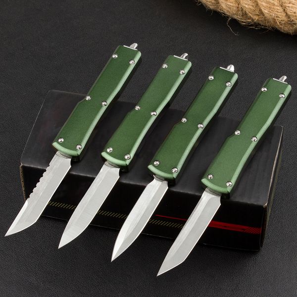 Coltello tattico automatico piccolo di fascia alta H1097 di alta qualità D2 lama satinata CNC manico in alluminio aeronautico verde mini coltelli tascabili EDC con borsa in nylon