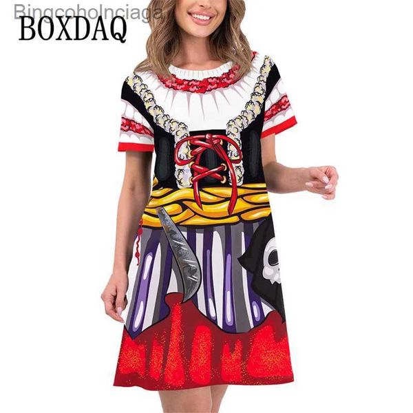 Tema Traje Moda Abóbora Impressão Digital Casual Mulheres Vestido Engraçado Bonito 3D Manga Curta O-pescoço Solto Mini Vestido Novas Mulheres Halloween ComesL231011