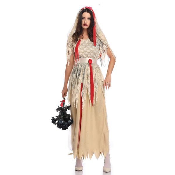 Adulto festa de halloween fantasma noiva traje cosplay horror zumbi vestido extravagante