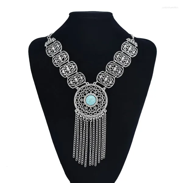 Ожерелья с подвесками, длинные кисточки, женские богемные этнические турецкие колье с резьбой по камню, винтажные массивные цепочки Feminina