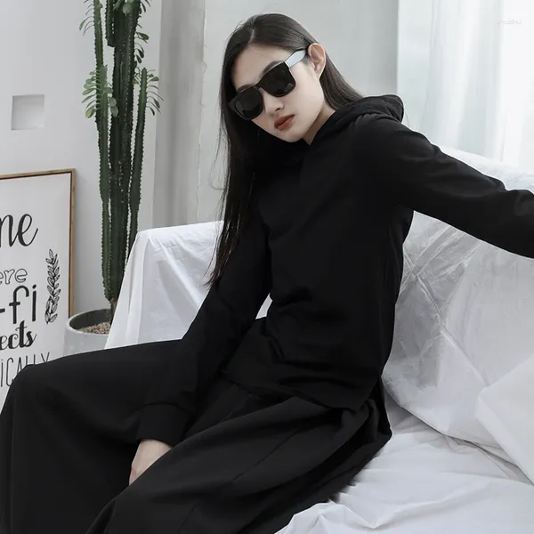Damen-Kapuzenpullover, originelles Design von 2023 Frühlingskleidungsprodukten, dunkelschwarzer, schmal sitzender Pullover