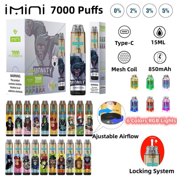 IMini Puff 7000 Puffs Einweg E -Zigaretten Vape Desechable Pods Kits 850mah Vape Stift Einweggerät vorgefüllte Pods 20flavour Cola Fruit Transparent Modell