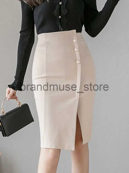 Grundlegende Freizeitkleider Hohe Taille Bleistiftröcke Frauen Neuankömmling 2023 Sommer Koreanischer Stil Einfarbig Bürodame Knielang Eleganter Rock W1351 J231013