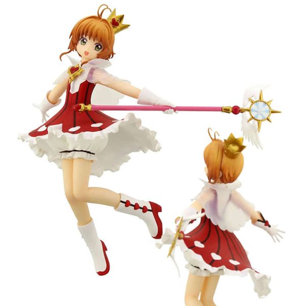 Costumi mascotte Genuino 17 cm Figura Anime Kinomoto Sakura Card Captor Carta trasparente Modello in piedi Bambole Giocattolo Regalo Raccogliere Ornamento in scatola Pvc