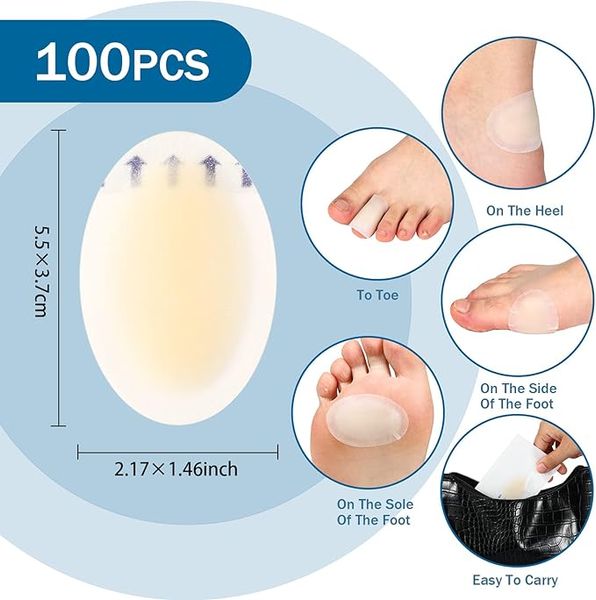 Bende vesciche idrocolloidi per talloni Bende adesive impermeabili Toppe in gel per vesciche Protezioni per piedi dita dei piedi Prevenzione vesciche 100 pezzi / set