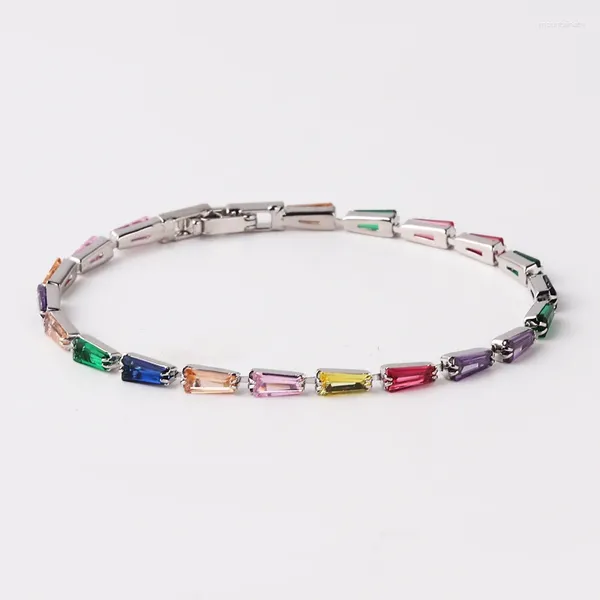 Braccialetti con ciondoli Colorati a forma di T Zircone Tennis Bracciale da donna Nuziale Matrimonio Argento placcato Gioielli Amicizia Regalo con pietra portafortuna