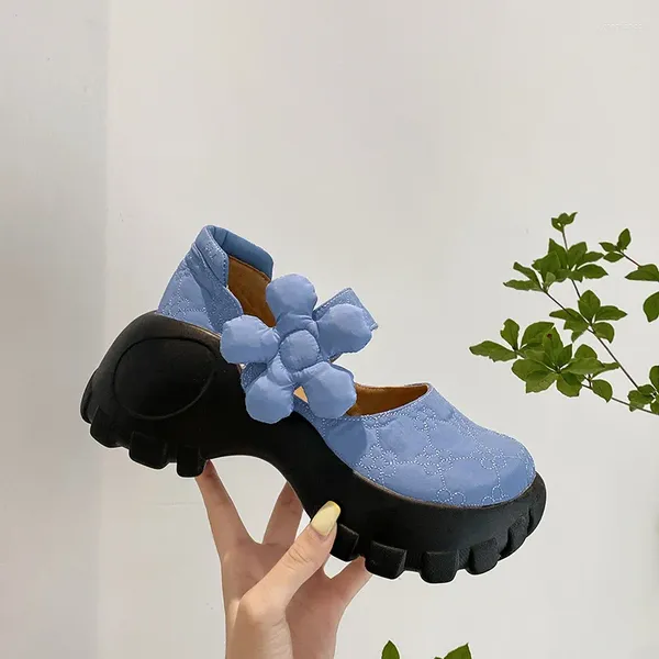 Kleidschuhe Damen Plateaupumps 3D-Blumen-Creepers High Heel Sandalen Mary Jane Süße Mädchen einfarbige lässige Damen-Absätze