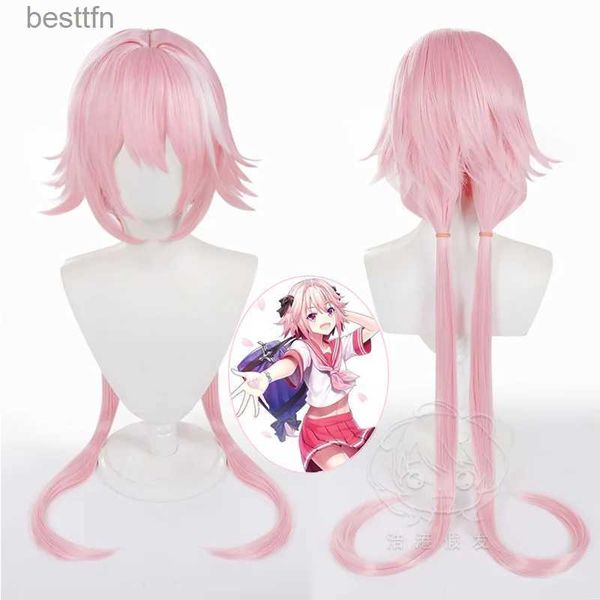 Tema kostüm kaderi/büyük sipariş astolfo cosplay peruk anime kadınlar pembe beyaz karışık renk uzun saç cadılar bayramı Noel Gelin Parti Rolü Playl231013