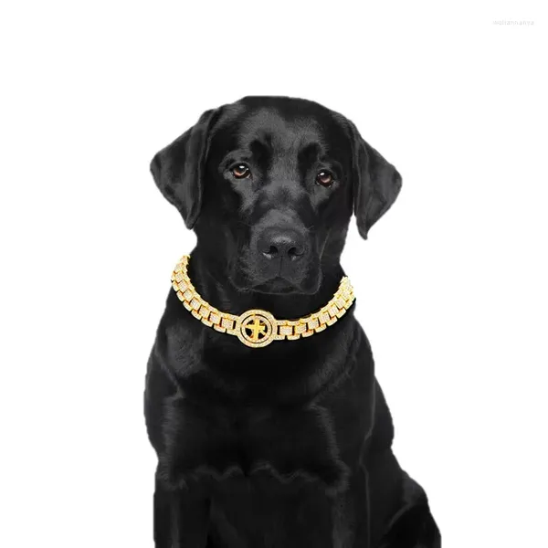 Collari per cani Collare Hiphop Catena rotante Croce con diamante Larghezza 15 mm Pastore tedesco Cani di grossa taglia Accessori Articoli per animali domestici Goccia