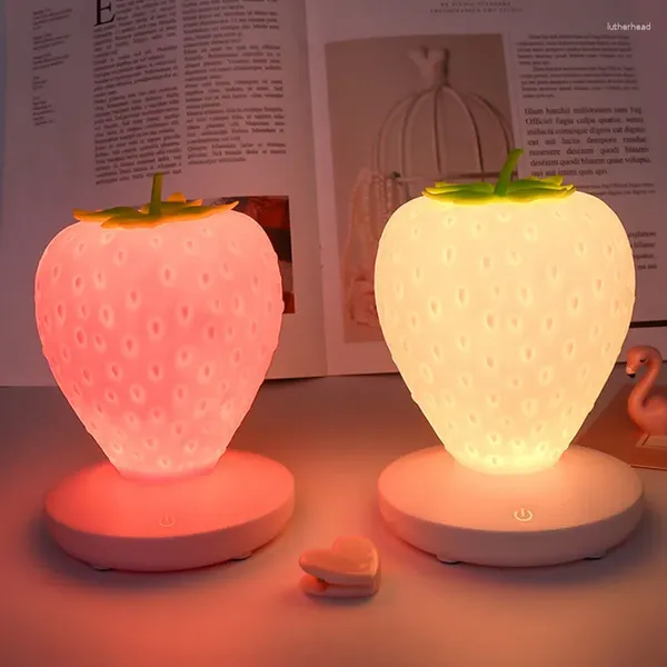 Gece Işıkları Dokunmasız Masa lambası LED Işık Silikon Çilek Bebek Çocuk Hediye Başucu Yatak Odası Oturma Odası Dekorasyon Aydınlatma