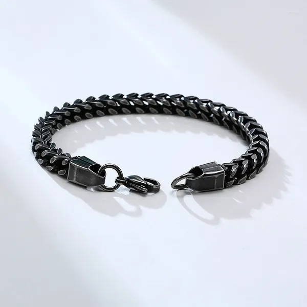 Link pulseiras vintage oxidado preto curb corrente para homens de aço inoxidável punk antigo cúbico foxtail masculino pulseira