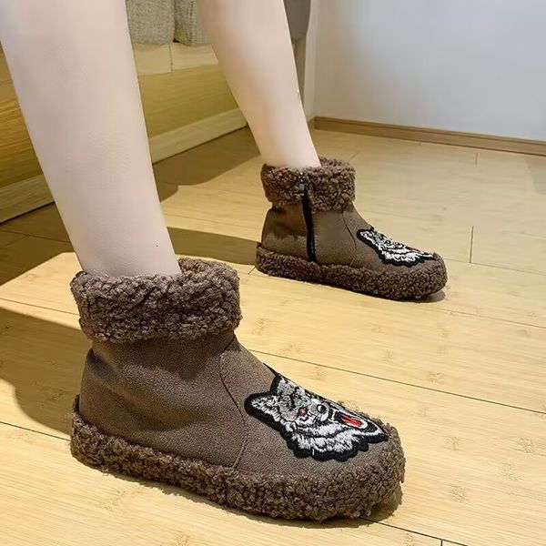 Botas femininas de pelúcia de inverno moda personalidade fofa quente botas de neve grossas conforto ao ar livre sapatos de algodão antiderrapantes