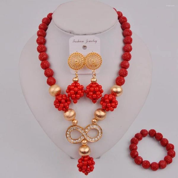 Комплект серег-ожерелья, новейшие красные нигерийские коралловые бусины, африканские ювелирные изделия, свадебные украшения 12-F-02
