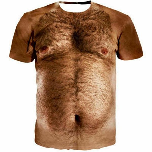 Новая мужская и женская забавная повседневная футболка с волосатым животом, грудью и сосками, повседневная футболка с 3D принтом, топы с короткими рукавами, футболка R15312e