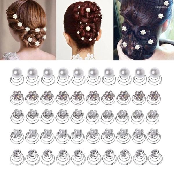 Grampos de cabelo 10pcs casamento nupcial pérola flor hairpins redemoinho espiral torção tiara jóias atacado