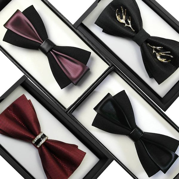 Laços de alta qualidade gravata borboleta casamento masculino high-end borboleta presente de casamento noivo homem gravata preta masculina reunião anual camisa moda 231013