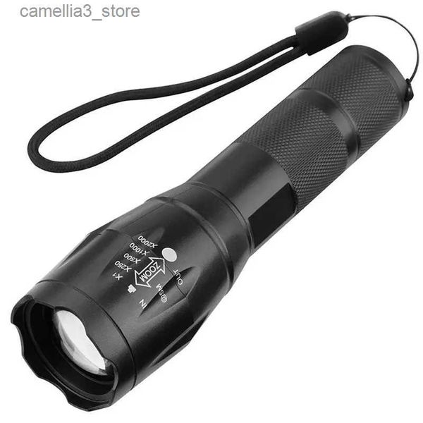 Torce Torcia a LED forte Torcia da campeggio T6 Modalità 5 interruttori Torcia a led zoomabile Lampada flash a led in lega di alluminio utilizza batteria 18650 Q231013