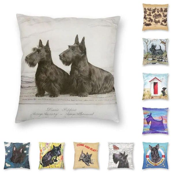 Travesseiro vintage escocês terrier cão capa impressão scottie pet amante lance caso para sofá personalizado fronha decoração