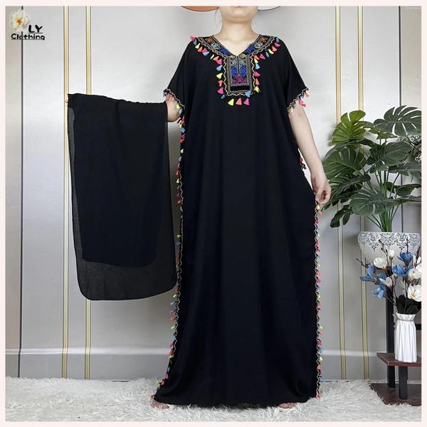 Abbigliamento etnico Moda Nappe in cotone Donna allentata Manica corta Musulmano Estate Abaya caftano africano Elegante Lady Dubai Maxi abiti casual