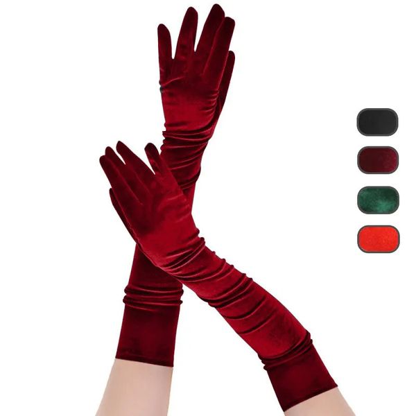 Fünf-Finger-Handschuhe, mehrfarbig, 3 Längen, Bankett-Stil, Damen, Gold-Samt, langes Abendessen, Schwarz, warm, elastisch, Fahren, Frühling, Herbst, BK 231012