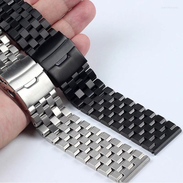 Uhrenarmbänder, hochwertige Edelstahl-Uhrenarmbänder, 18 mm, 20 mm, 22 mm, 24 mm, 26 mm, silbrig-schwarze Herren-Armbänder aus Metall
