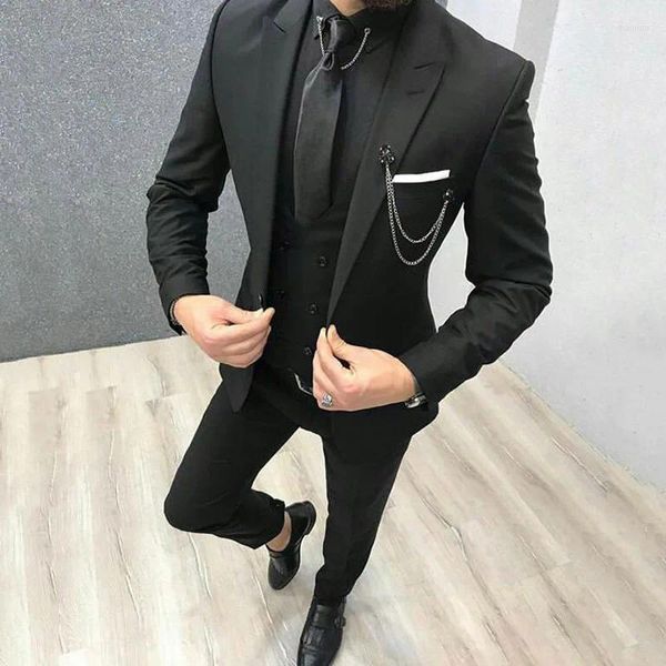 Ternos masculinos mais recentes casaco calça projetos preto homem blazers noivo casamento smoking pico lapela noivo wear 3 peça festa de noite