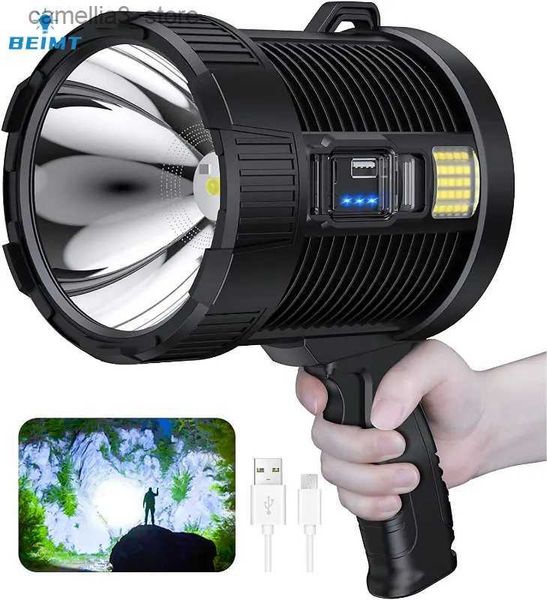 Taschenlampen XP70 Hochleistungs-wiederaufladbare LED-Taschenlampe Suchscheinwerfer Leistungsstarker Taschenlampenscheinwerfer Tragbare Beleuchtung mit 9000-mAh-Lithiumbatterie Q231013