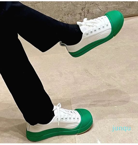Tuval bayan ayakkabılar tasarımcısı beyaz yeşil patchwork yuvarlak ayak parmağı up somunlar beyaz ayakkabı düz taban oxfords 3.5cm kutu