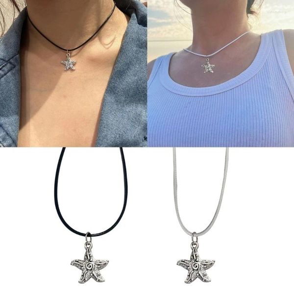 Collane con ciondolo Collana di stelle marine di moda Coppia semplice girocollo Ciondolo a cuore Catena al collo Corda di cera Clavicola Gioielli per feste Y2k