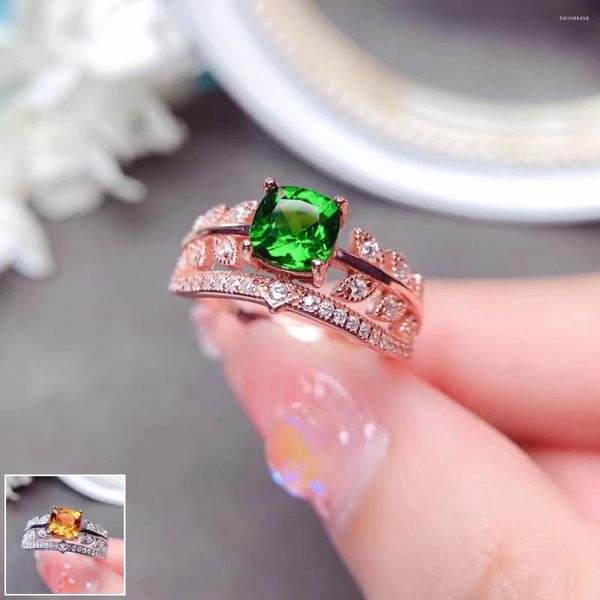 Cluster Ringen MeiBaPJ Natuurlijke Diopside/Citrien Edelsteen Trendy Mode Ring Voor Vrouwen Echt 925 Sterling Zilver Charm Fijne Partij Sieraden