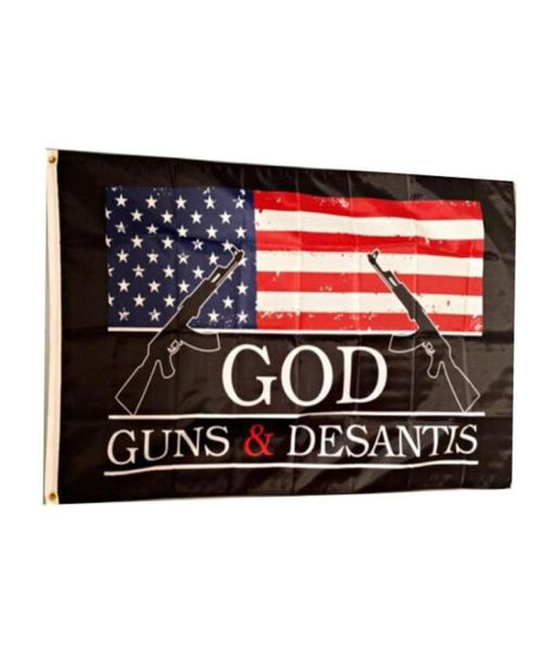 God Gun Desantis USA-Flagge, 100D Polyester, lebendige Farben, UV-beständig, doppelt genäht, Dekorationsbanner, 90 x 150 cm, Digitaldruck, Wh7460429