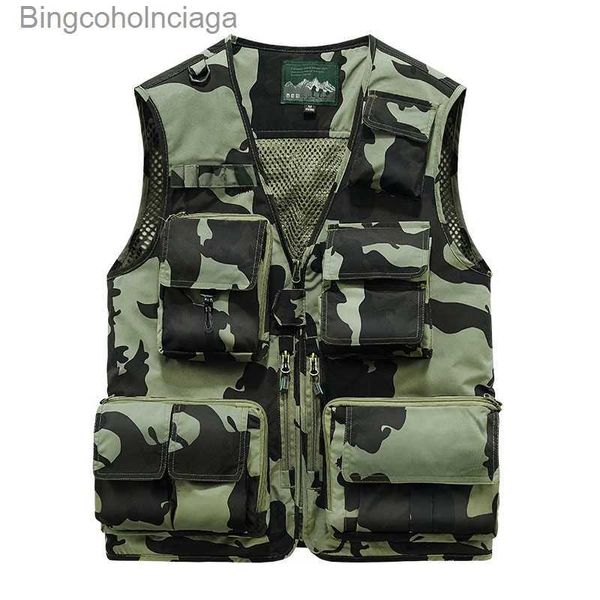 Coletes masculinos primavera outono ao ar livre militar preto 2023 jaqueta de camuflagem moda coletes de pesca para fotografia de bolso masculino casua coletel231014