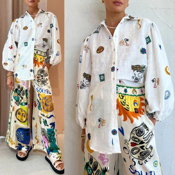 2023 designer australiano fantasia feminina camisa abstrata padrão reunindo cintura graffiti impresso cetim manga curta lapela camisa tamanho S-XL