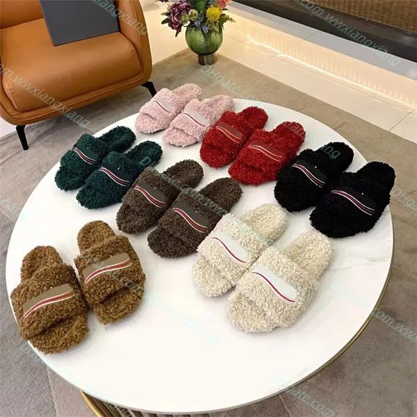 7a Top-Qualität Pelz Slipper flauschige Balenciga Fuzzy Slide Tazz Hausschuhe Damen Hauswolle Slides Sandalen Designer Schuh Luxus Größe 35-42 Absatz Teddybär Sandalen