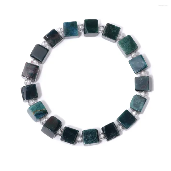 Braccialetti con perline cubiche di agata erba quadrata da 8 mm, distanziatore in cristallo bianco, corda elastica in pietra naturale, regalo da donna