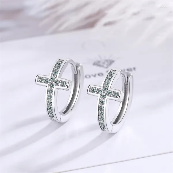 Creolen KOFSAC 925 Sterling Silber Für Frauen Einfache Mode Voll Zirkon Kreuz Hoops Ohr Schmuck Mädchen Party Geschenke Täglichen Verschleiß