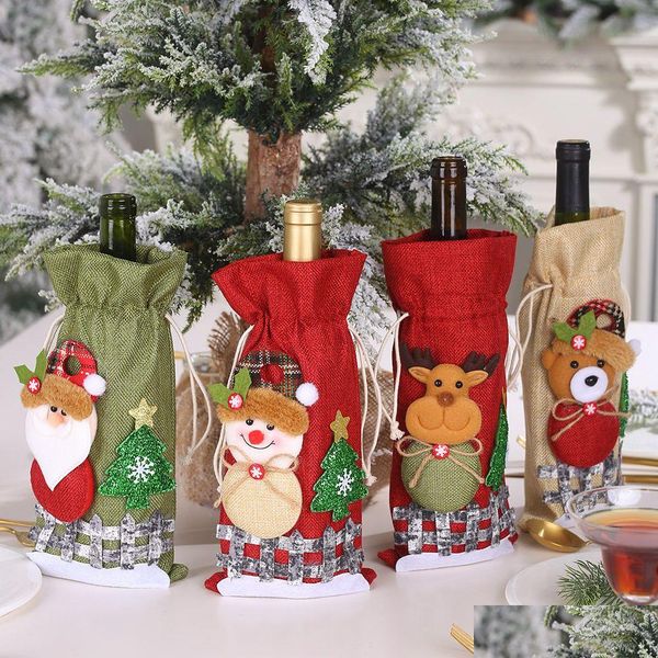 Decorazioni natalizie Bottiglia di vino Er Merry Decor per la casa Pupazzo di neve Tavolo Regalo di Natale Felice anno Navidad Drop Delivery Giardino Festivo Pa Dhxyo