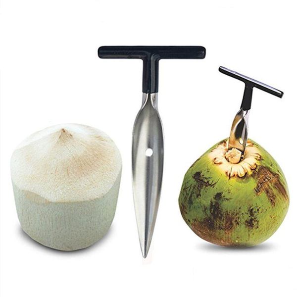 Frutas vegetais ferramentas abridor de coco ferramenta de aço inoxidável branco cocos faca água soco torneira broca st buraco aberto corte para homefavor dhbva