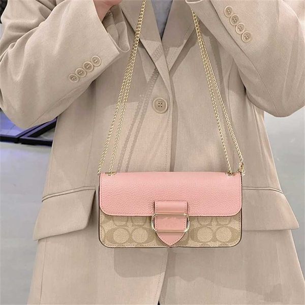 Женская цветная классическая сумка с логотипом MORGAN, маленькая квадратная сумка через плечо с узором личи, розовая цепочка с цветком вишни, модель 5598