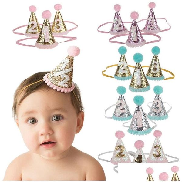 Acessórios de cabelo 1/2/3 festa de aniversário chapéus bandana coroa princesa príncipe headdress chá de bebê crianças decoração 20 cores gota deliv dhuib
