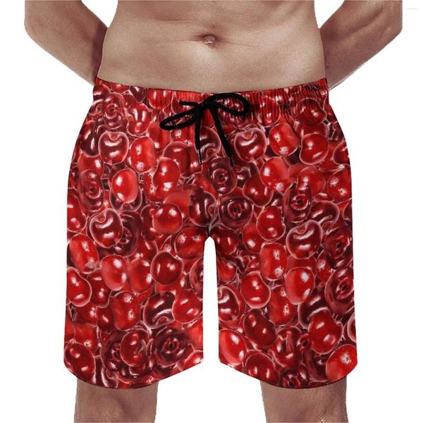 Shorts masculinos cerejas doces placa frutas impressão casual praia calças curtas personalizado esportes surf secagem rápida troncos de natação presente aniversário