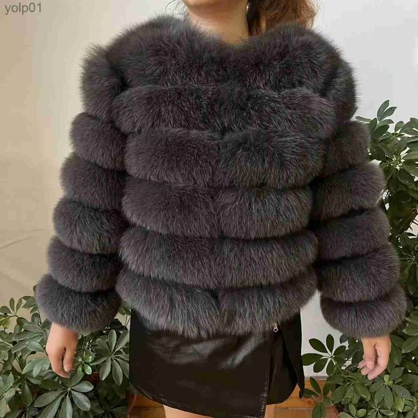 Pele feminina pele sintética 100% jaqueta de pele natural casaco de pele real jaqueta de inverno feminina pele de raposa natural luxo moda 50cm jaqueta curta atacado quente 2022l231013