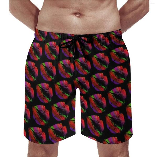 Herren-Shorts, bunte Lippen, Brett, moderner Kunstdruck, lässige kurze Hosen, Herren-Design, Sport, schnell trocknende Badehose, Geschenkidee