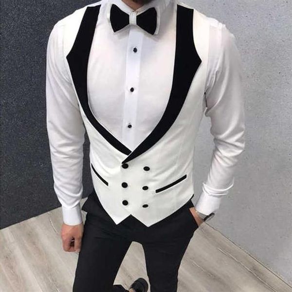 Coletes masculinos slim fit homens colete com duplo breasted branco e preto uma peça personalizado homem colete para casamento formal Groomsme271a